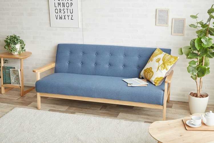 ソファー 3人掛け 3P 幅165cm 布製 ファブリック製 肘掛け付 木脚