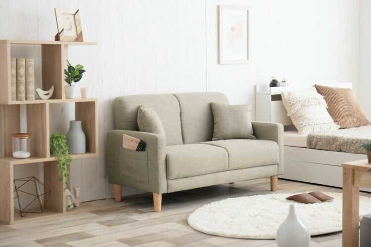 ソファ ソファー 二人掛け 布製 おしゃれ ベージュ 収納 サイド