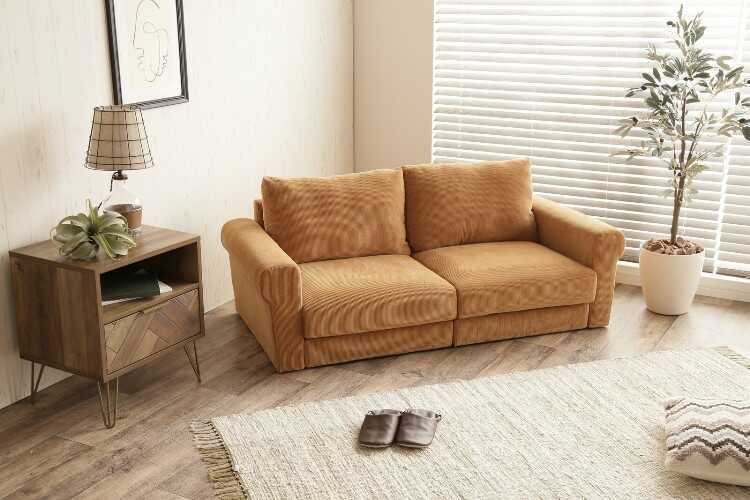 ソファー 幅156cm コーデュロイ 2人掛け 肘掛け付 キャメル色