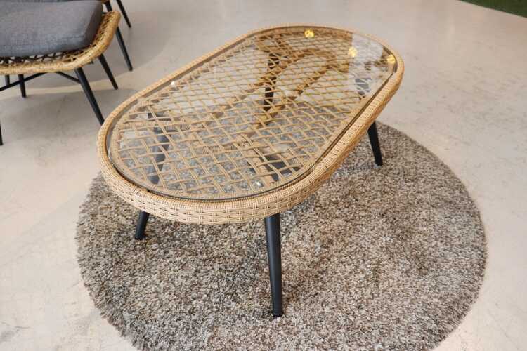 ローテーブル アジアン お洒落 ガラス天板 屋外OK 100cm