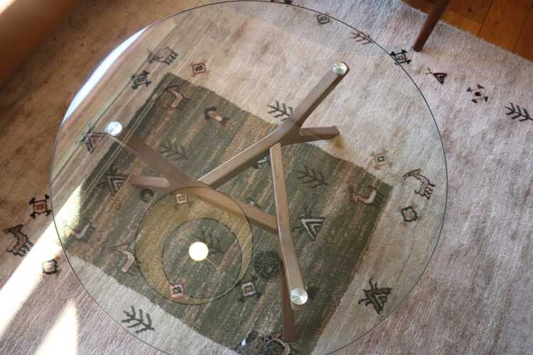 リビングテーブル 丸 ガラス おしゃれ 直径80cm 木脚 ミッド