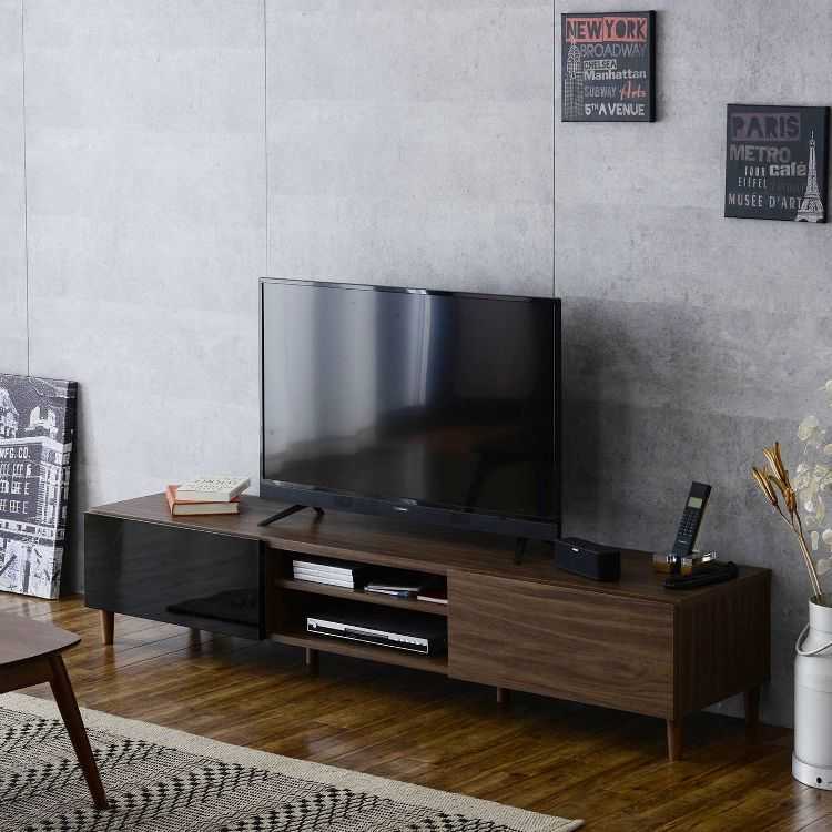 ブラック木目調 テレビ台 ローボード TVボード テレビ台 ローボード 幅176cm ブラウン 木目 ブラック 鏡面