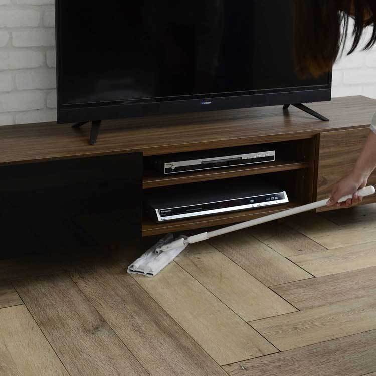 TVボード テレビ台 ローボード 幅176cm ブラウン 木目 ブラック 鏡面