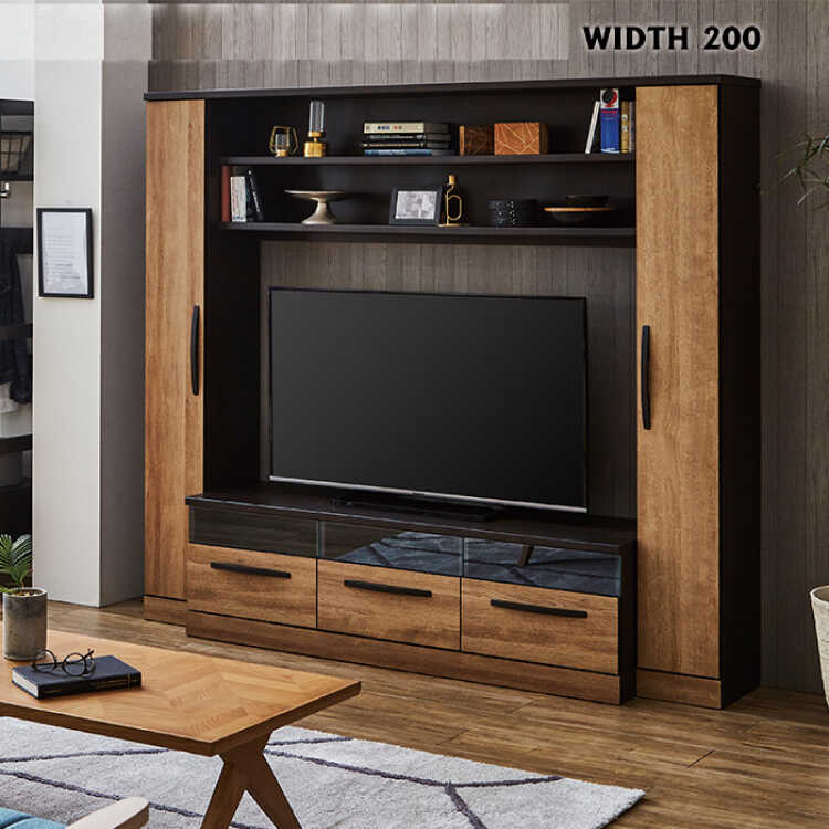テレビボード テレビ台 TV台 幅200 200cm ブラウン ナチュラル 壁面