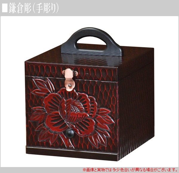 鎌倉彫 メイクボックス 鏡付き コスメボックス 持ち運び 化粧箱 和風 