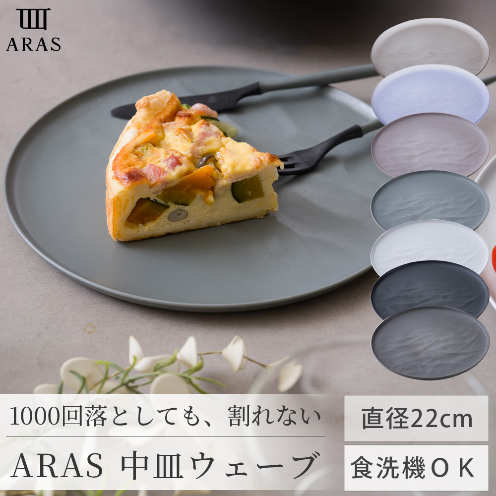 ARAS 皿 中皿ウェーブ 22cm 丸皿 割れない 日本製 食洗機対応 生涯破損