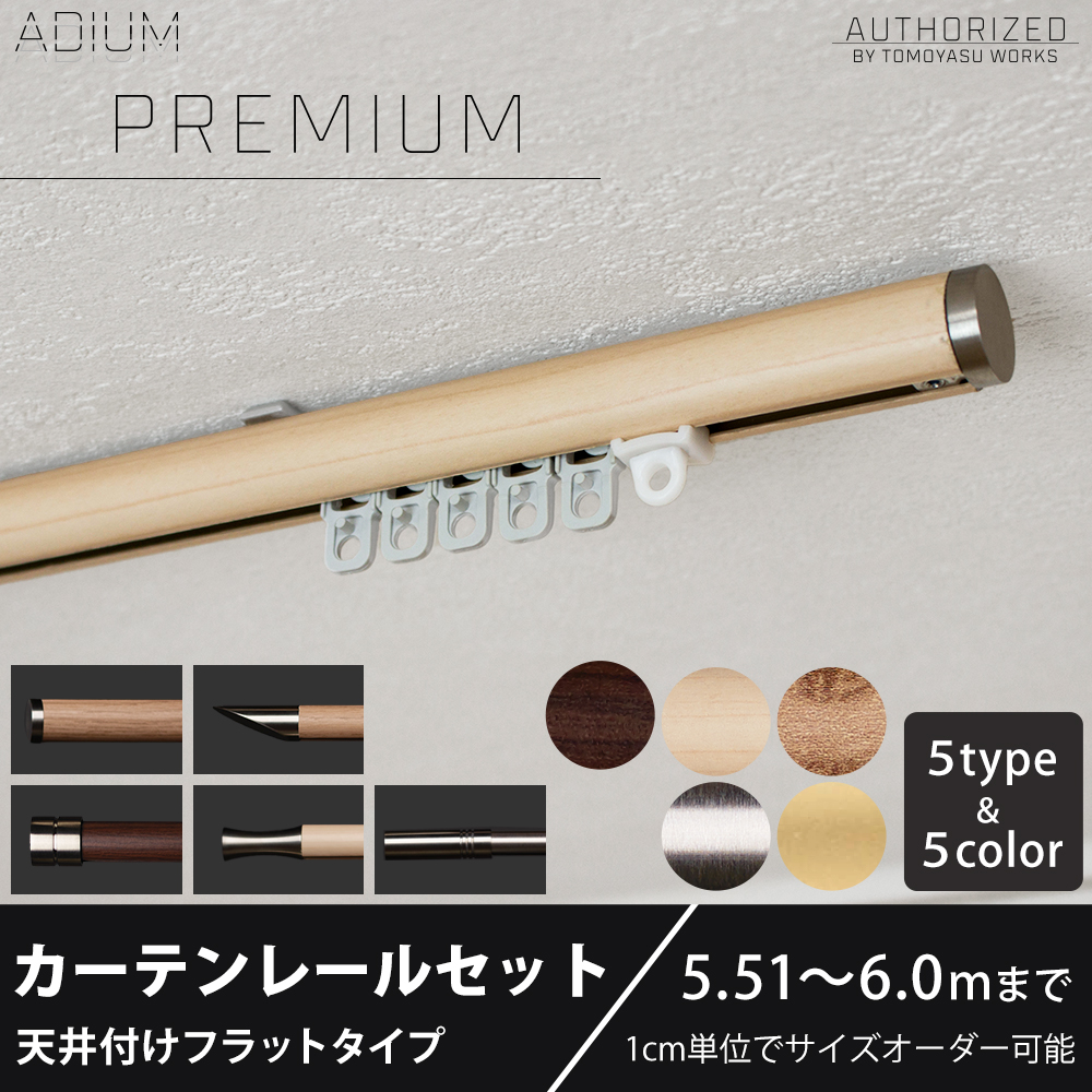カーテンレール アイアン 取り付け 天井付け フラットブラケット セット ADIUMシリーズ PREMIUM プレミアム 551〜600cm C-F-3
