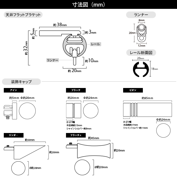 カーテンレール アイアン 取り付け 天井付け フラットブラケット セット ADIUMシリーズ PREMIUM プレミアム 251〜300cm H-N-0_15