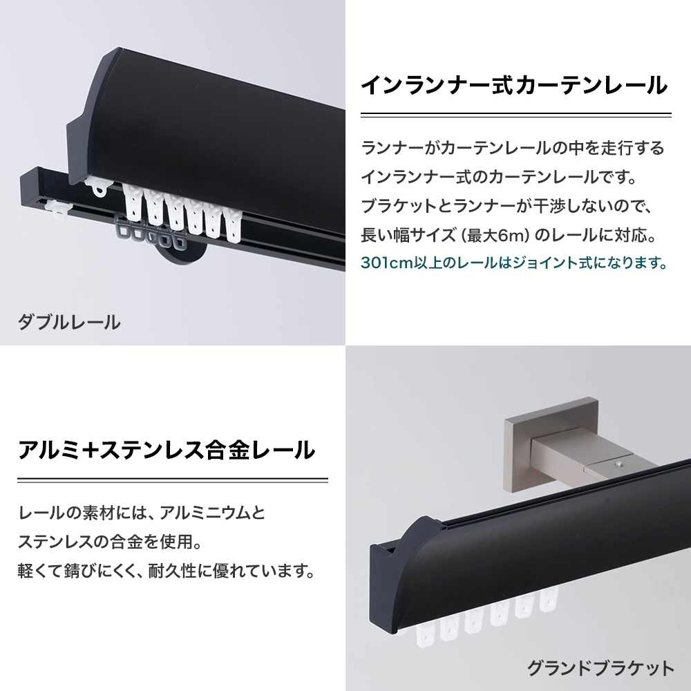 カーテンレール シングル アイアン セット ADIUM IMPERIAL インペリアル グランドブラケット 201cm〜300cm オーダー H-N-0_7