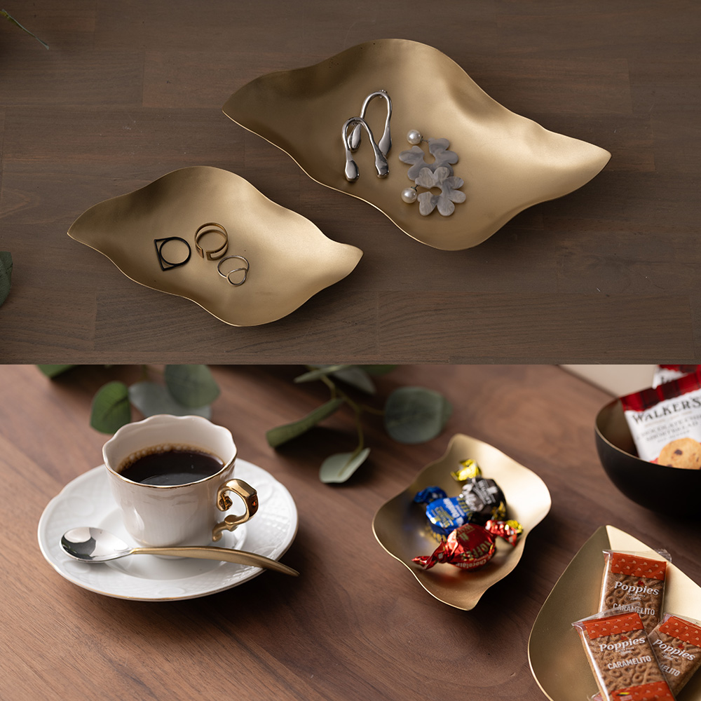 真鍮 トレイ プレート アクセサリートレイ リーフ 葉 小物入れ 北欧