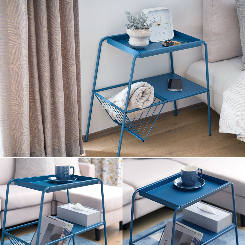 友安製作所 サイドテーブル スリム 収納 棚付き アイアン トレイ