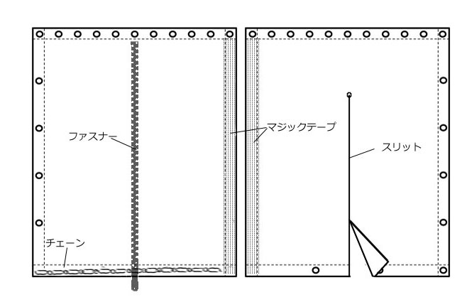 カラービニールカーテン 透明 FT16 オーダーサイズ 幅541〜630cm 丈451