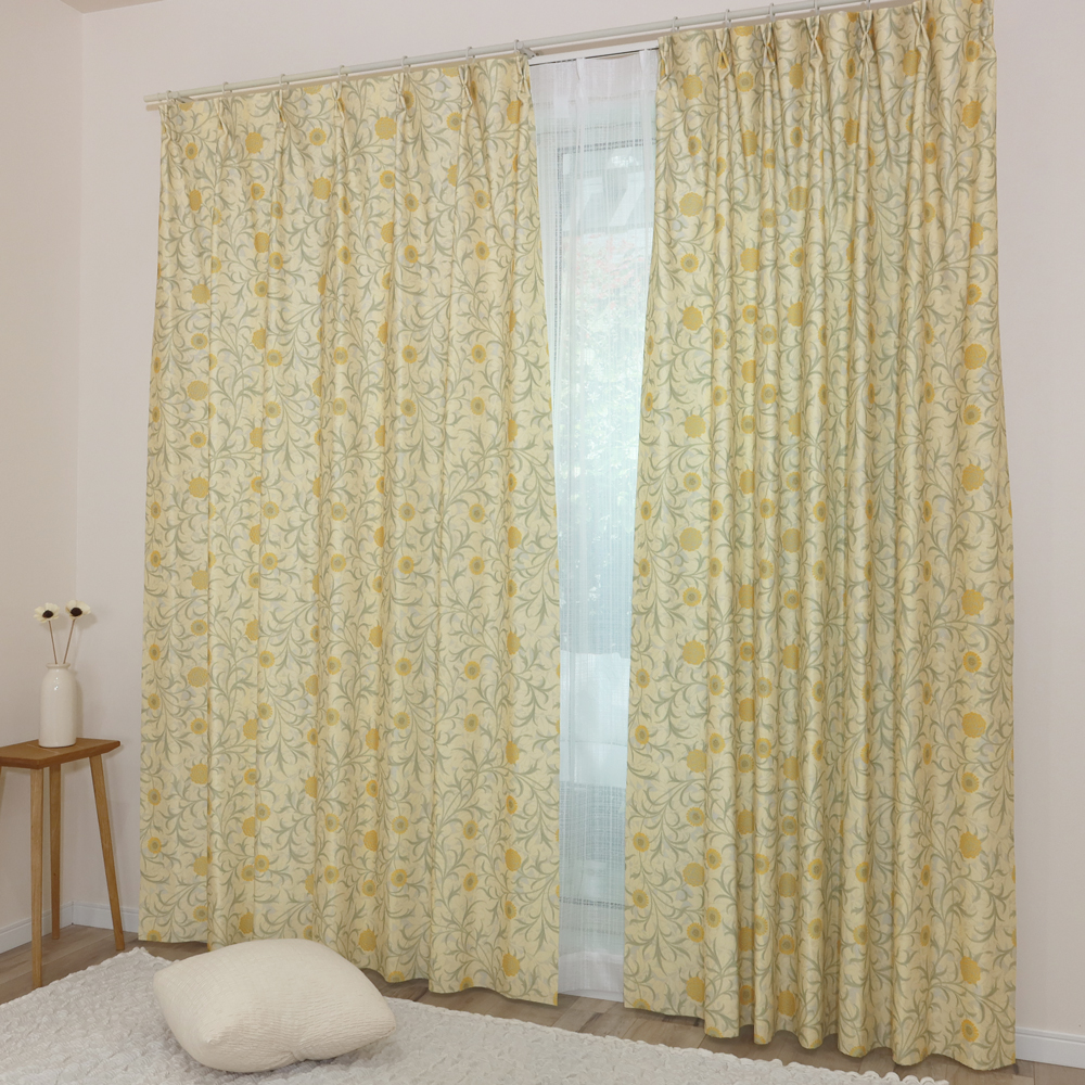 遮光３級ドレープカーテン2枚組 丈178×幅130ウィリアムモリス:スクロール 144サイズ】国産防炎カーテンセット <スクロール/Scroll>【200cm幅