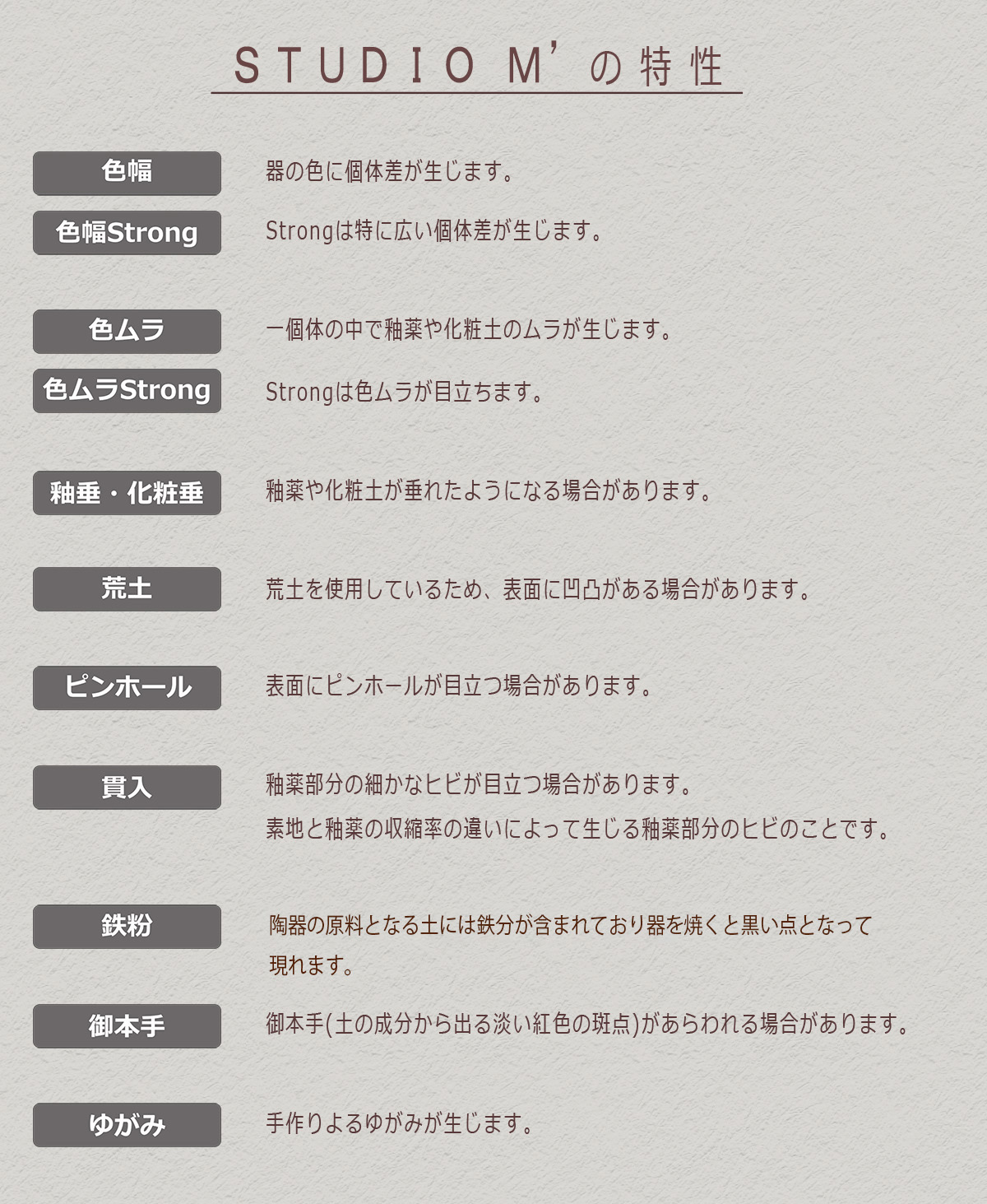 スタジオエムの特性