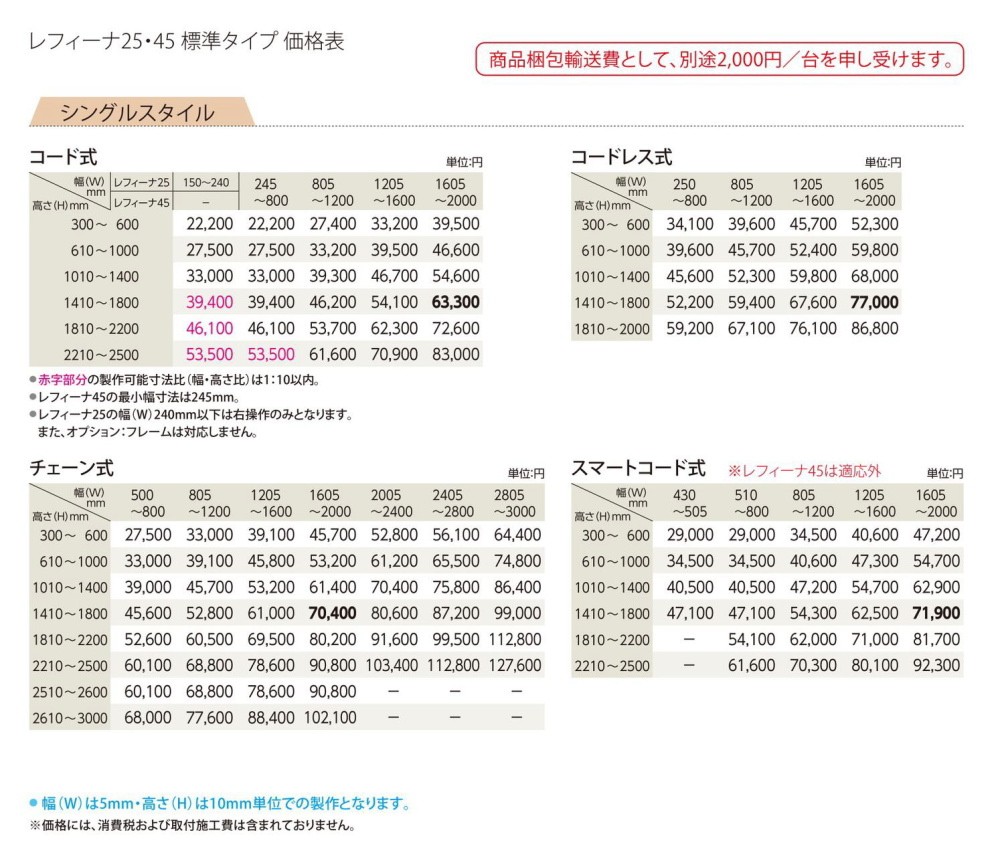 ハニカムスクリーン レフィーナ45専用専用 オプション 断熱フレーム 長