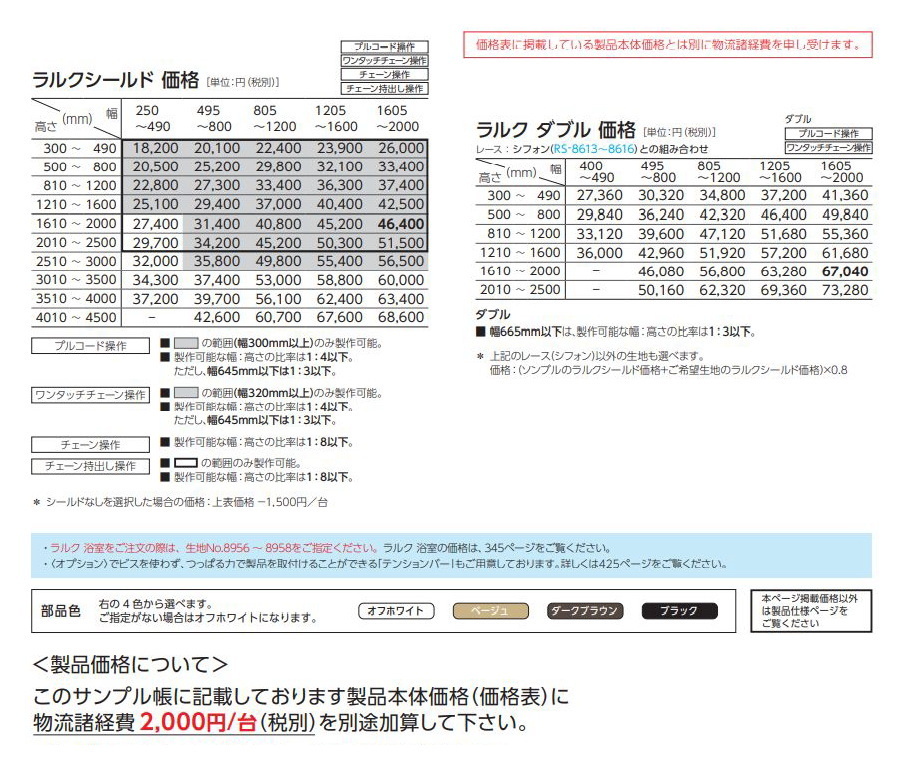 タチカワ ロールスクリーン ラルク 防炎 遮光2級 はっ水 抗カビ 生地