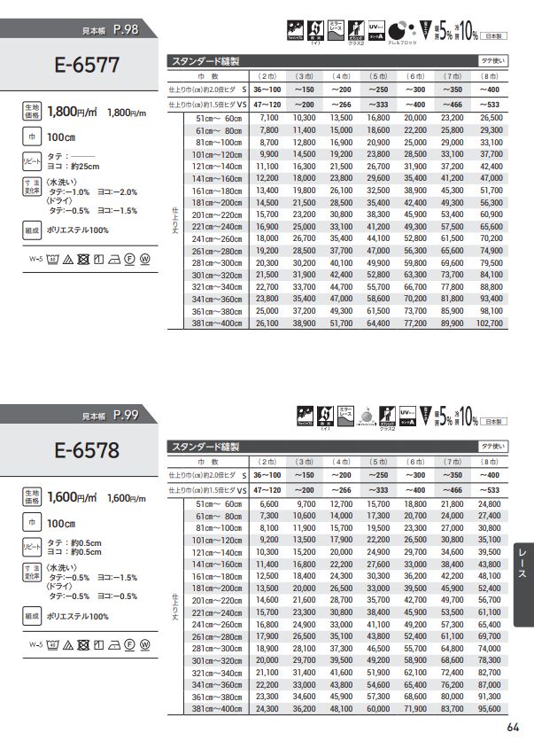 防炎 レースカーテン ウォッシャブル スミノエ E6577 スタンダード縫製