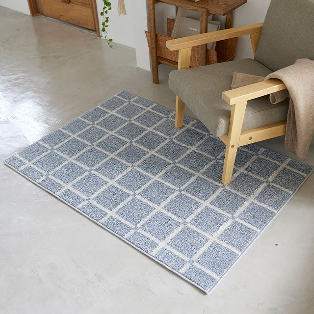 スミノエ ラグマット オセロ 90×130cm ブルー/オレンジ/ホワイト 日本