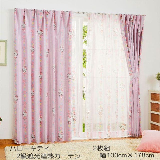 ❤️新品 サンリオ　キティ　カーテン ￼ 100×178㎝￼2枚 レトロ 希少品❤️ ハローキティ 2級遮光遮熱カーテン 幅100×178丈 2枚組 サンリオ Sanrio