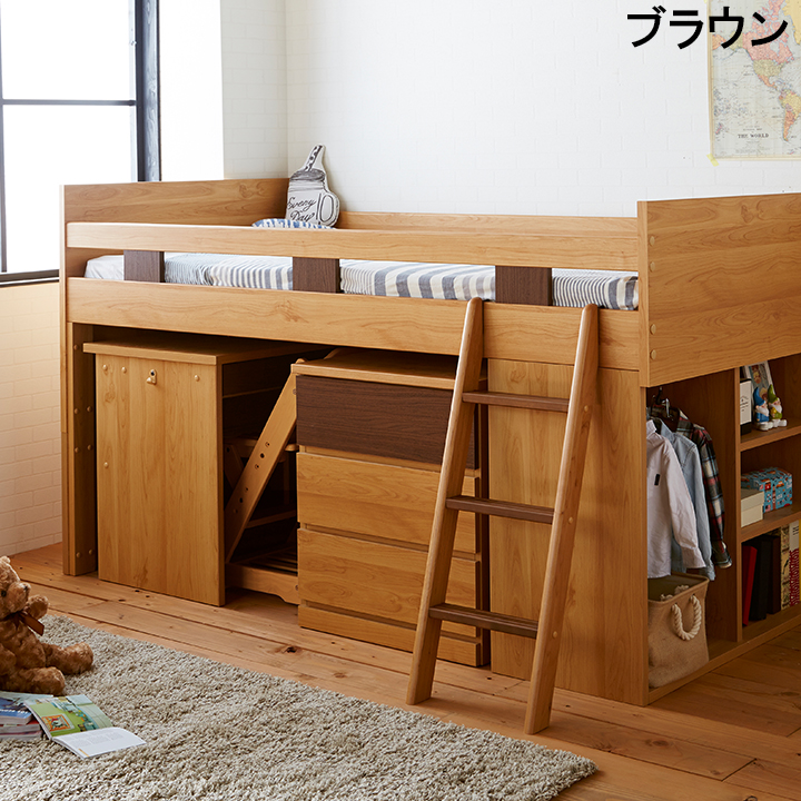 システムベッド シングルサイズ 無垢材 日本製 幅202.5cm 奥行105cm 高