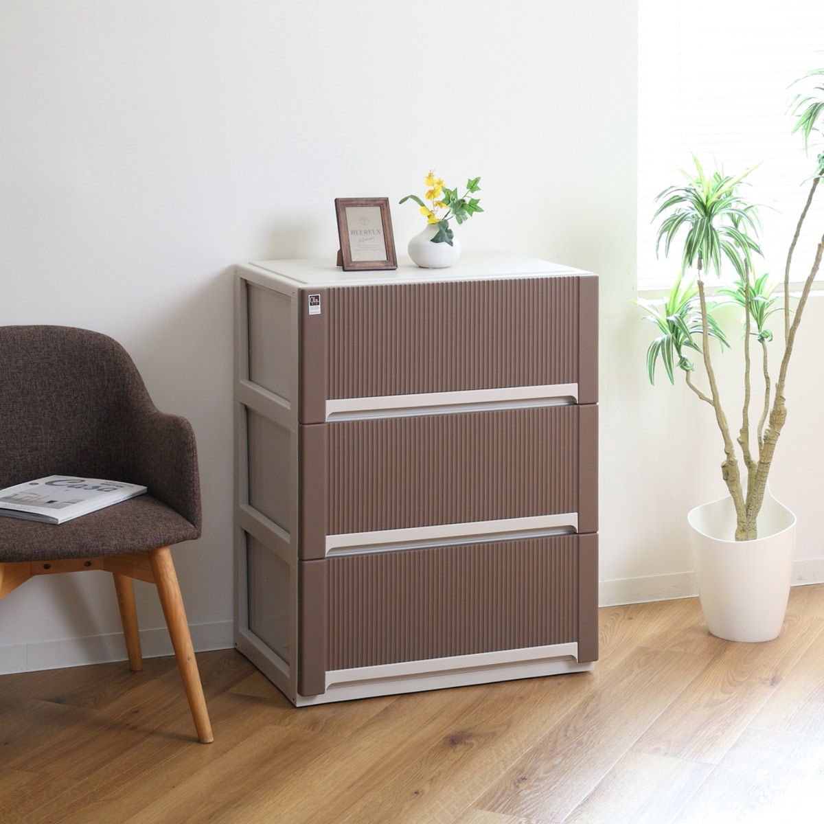 サンコープラスチック チェスト オーラ ワイド 深型 3段 収納 （ 幅65