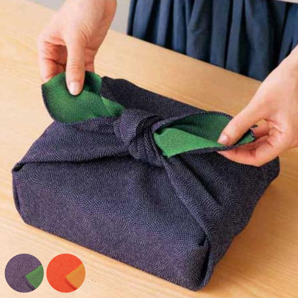 風呂敷 二巾 7号 正絹 ちりめん 68cm 中判 ( 友禅 両面染め 鮫小紋 紫 緑 重箱 包み ...