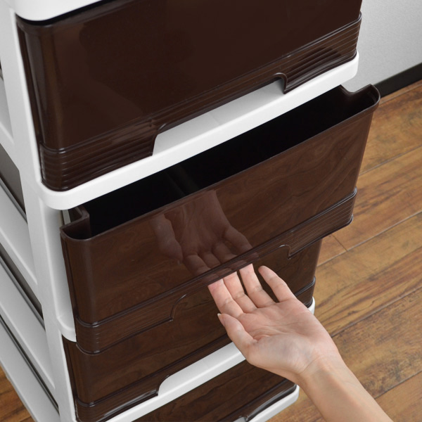 収納ケース 深型 4段 引き出し ブラウン キャスター付き プラスチック