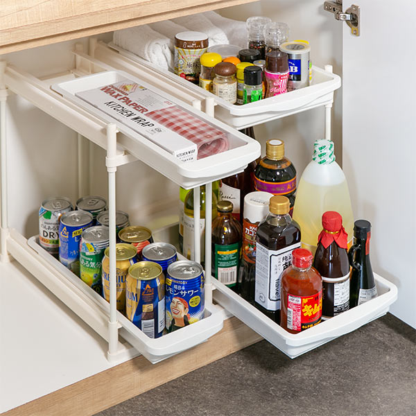 キッチン収納 シンク下 スライドラック 2段 スリム キッチンラック