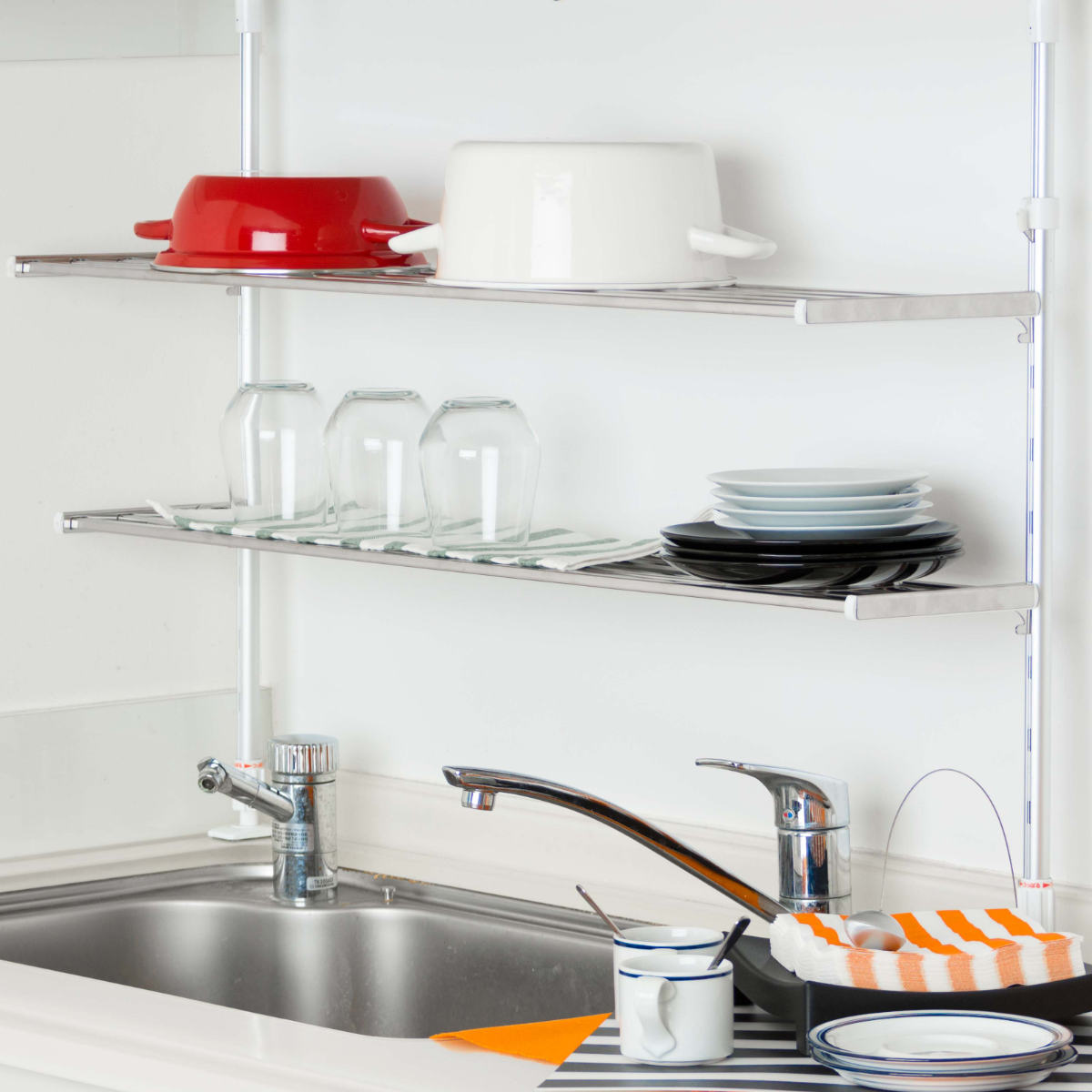 収納ラック つっぱり棚 2段 幅90cm （ シンク上 ステンレス 水切り