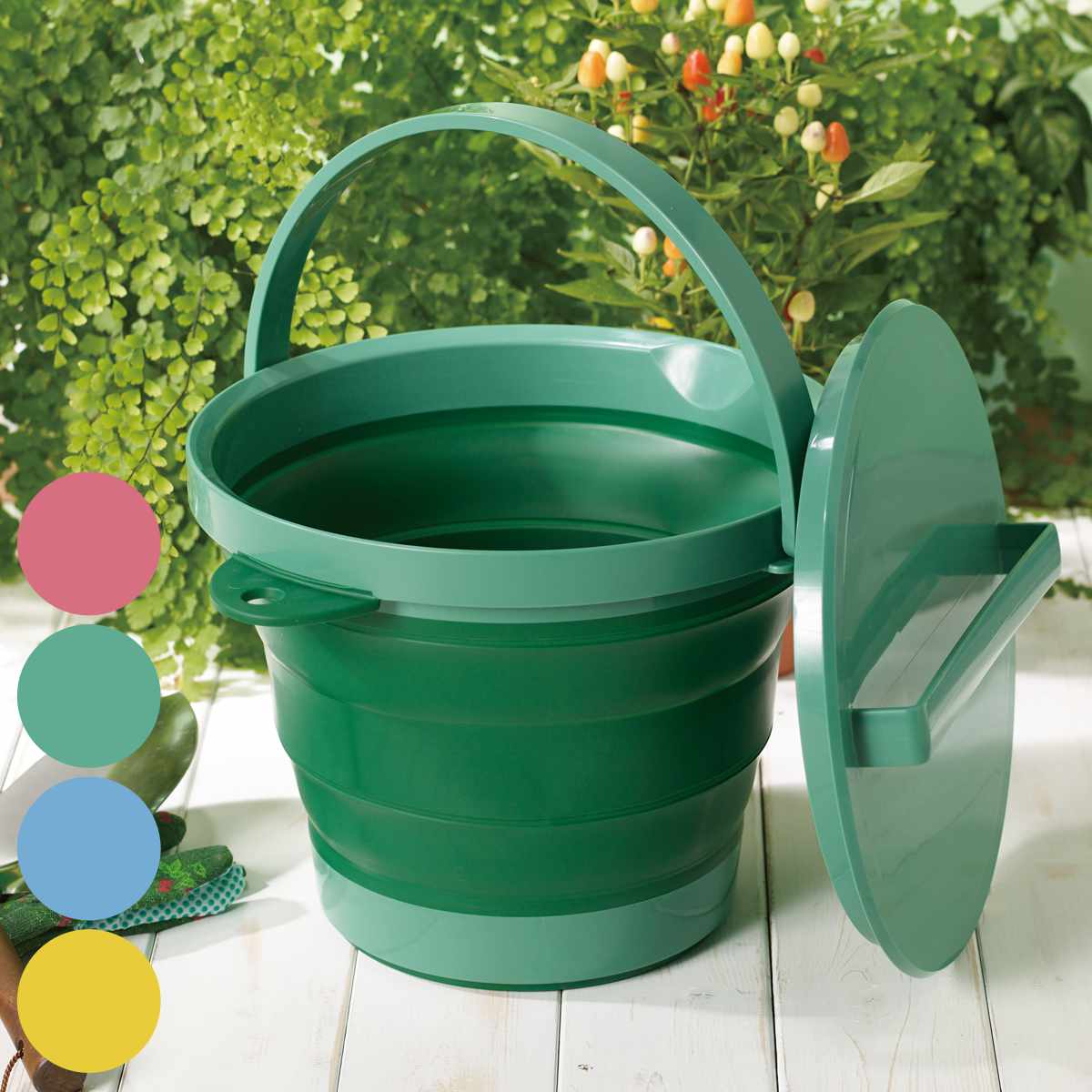 バケツ 折りたたみバケツ ソフトバケツ 8L フタ付 （ 折りたたみバケツ 8リットル 柔らかい 収納 ハンドル 漬け置き 掃除 清掃 日本製 ）