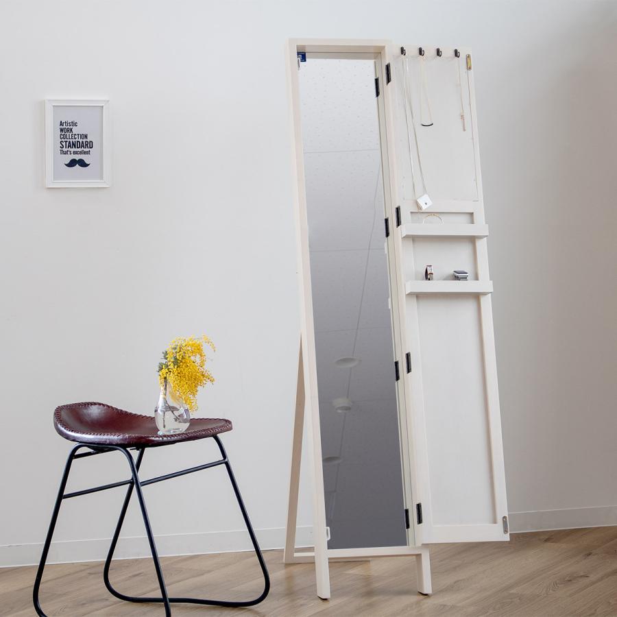 塩川光明堂 スタンドミラー 高さ145cm 扉付き 収納 木製 コルクボード