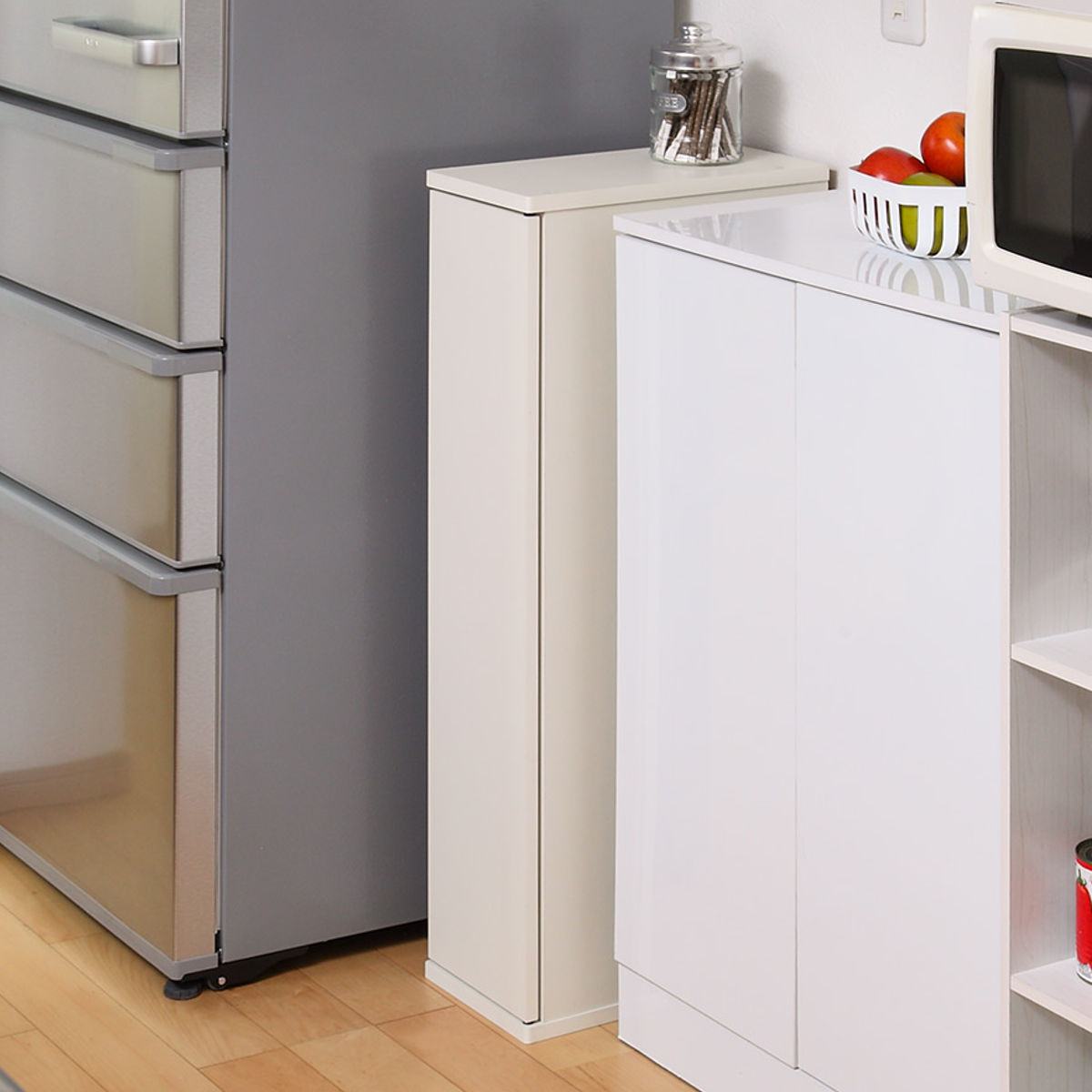 朝日木材加工 キッチン収納 すき間収納 スリムストッカー 4段 扉付 幅