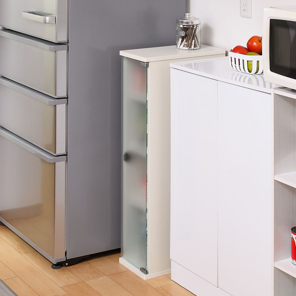 朝日木材加工 キッチン収納 すき間収納 食器棚 ガラスキャビネット 4段