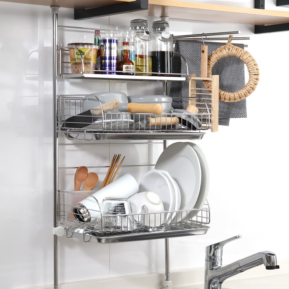 ヨシカワ 水切りラック バスケットが外せる突っ張り水切り