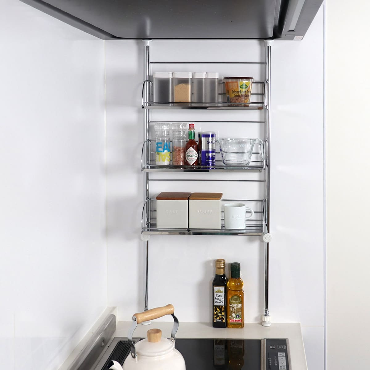 ヨシカワ 調味料ラック 突っ張り スパイスラック 3段 幅40cm （ 日本製