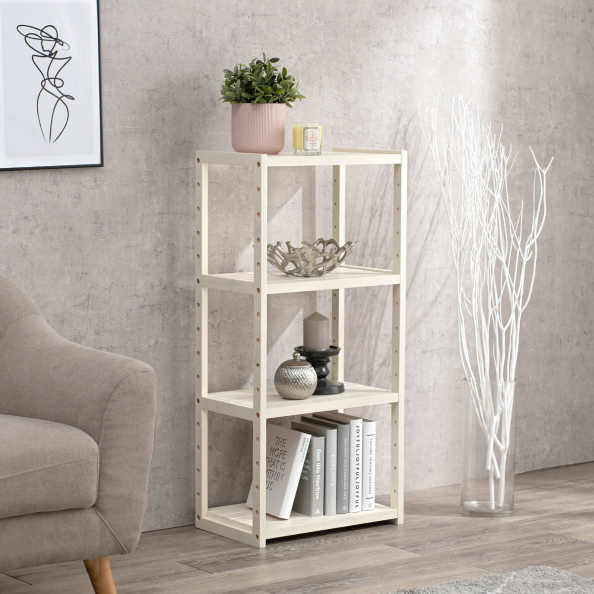 HAGiHARA（萩原） オープンラック 4段 木製 ディスプレイラック ウッド