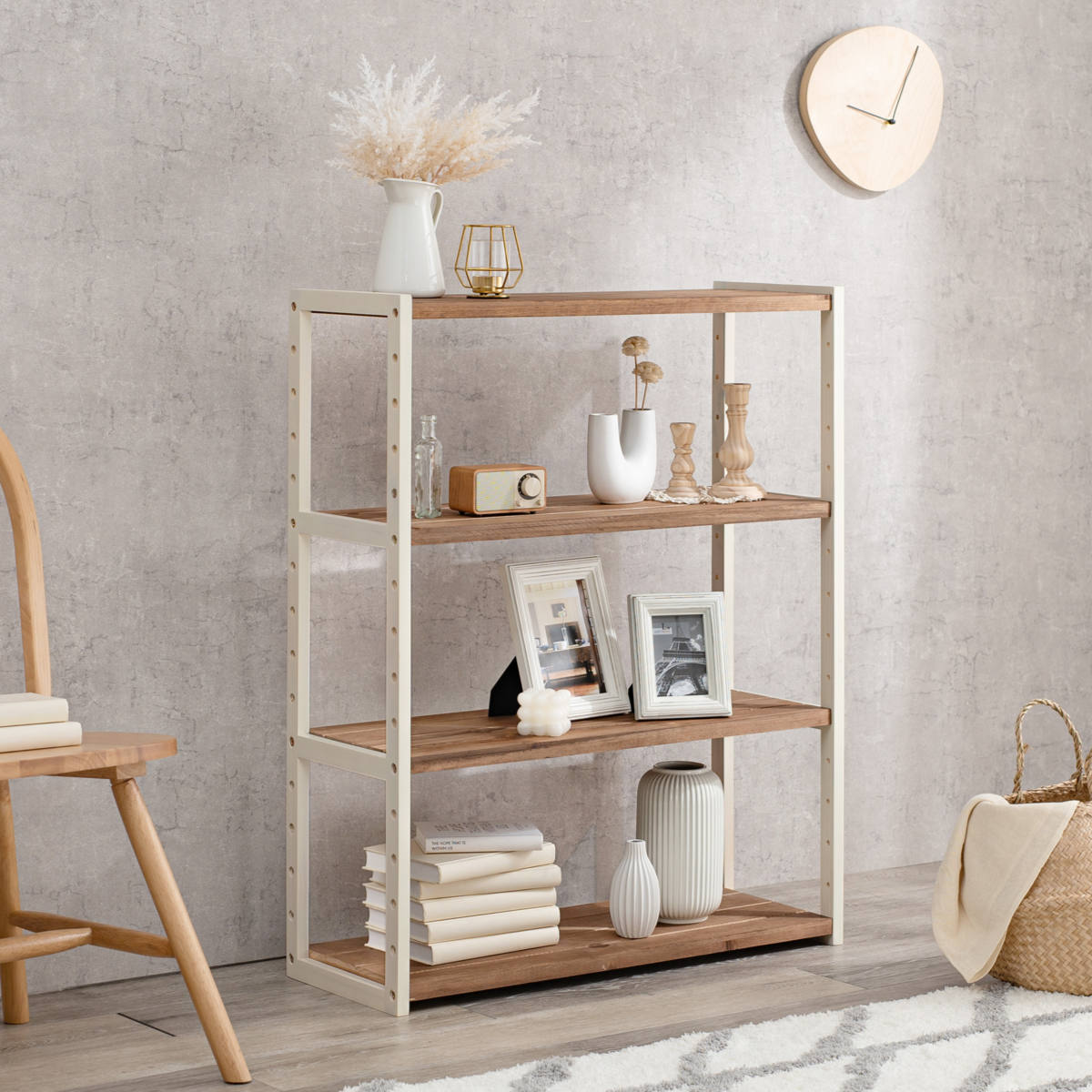 HAGiHARA（萩原） オープンラック 4段 木製 ディスプレイラック ウッド