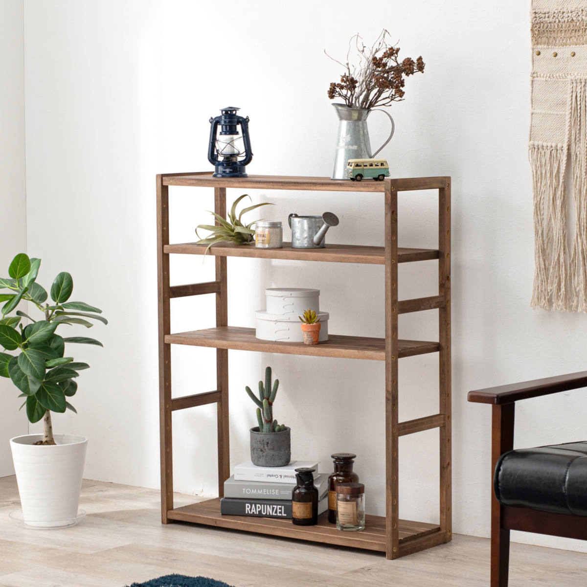 HAGiHARA（萩原） オープンラック 4段 木製 ディスプレイラック ウッド