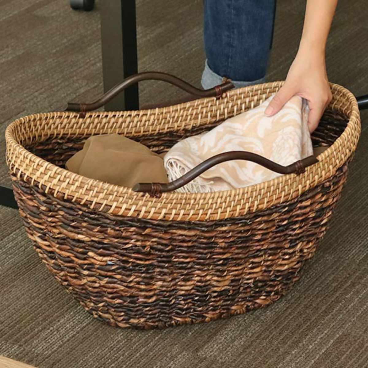 ちどり産業 バスケット アバカ 収納 幅54×奥行33×高さ31cm ラタン 籐