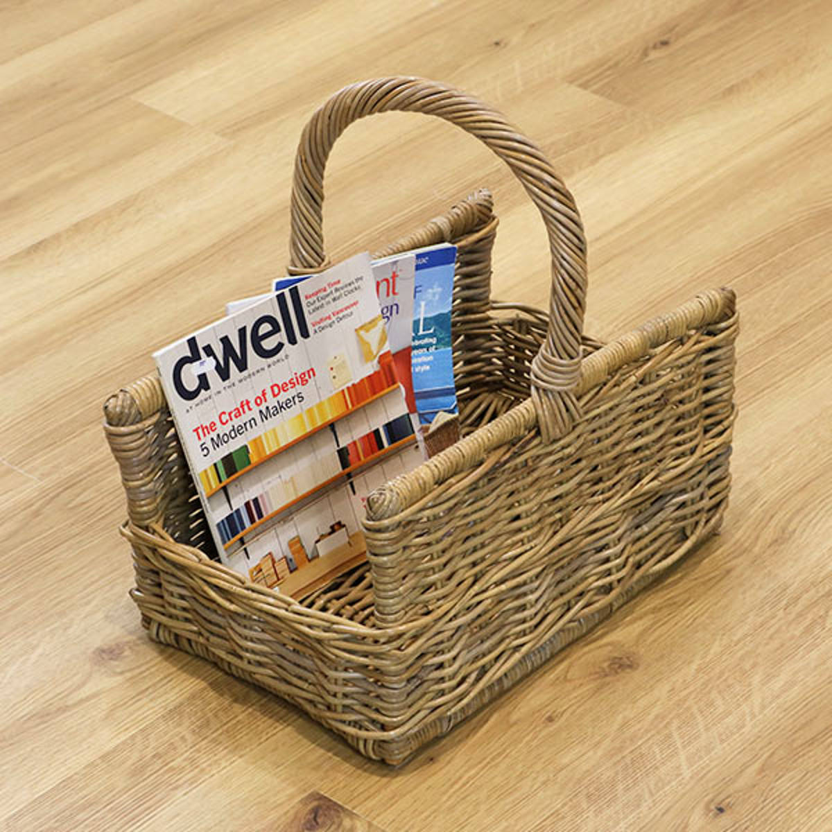 バスケット ラタン 幅53×奥行31×高さ50 持ち手付き かご 大きい