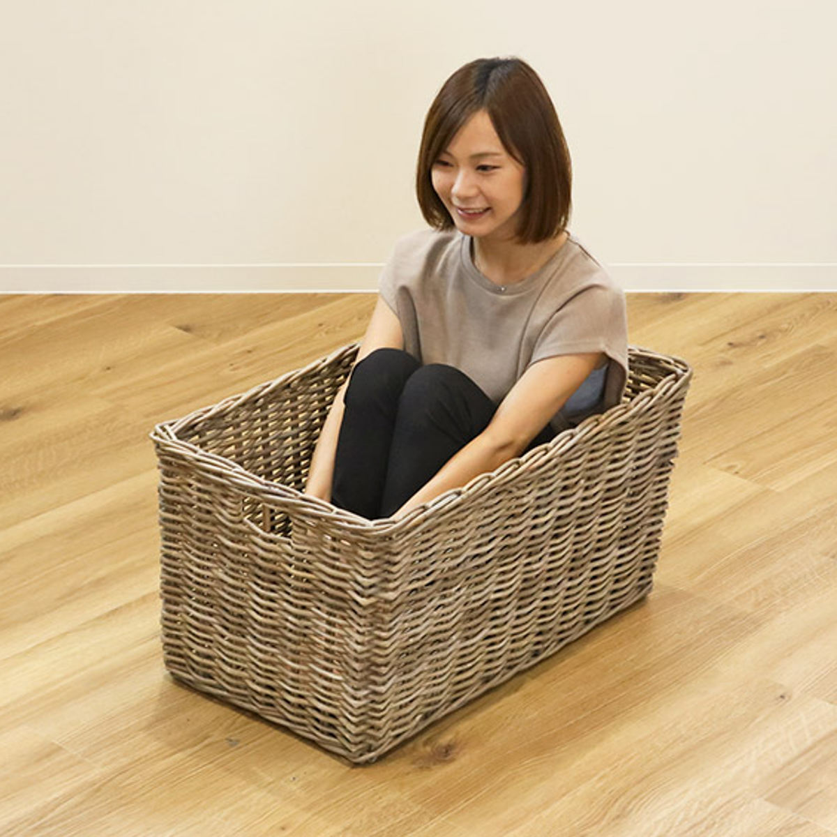 バスケット ラタン 幅75×奥行45×高さ40 持ち手付き かご 大きい