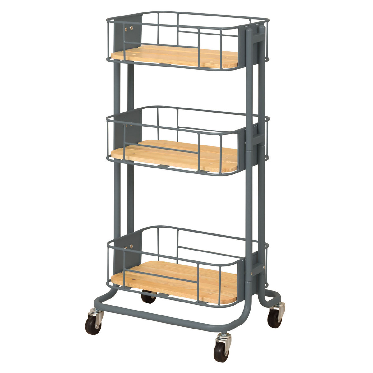 弘益 キッチンワゴン 3段 カゴ型 スチールフレーム 幅44.5cm