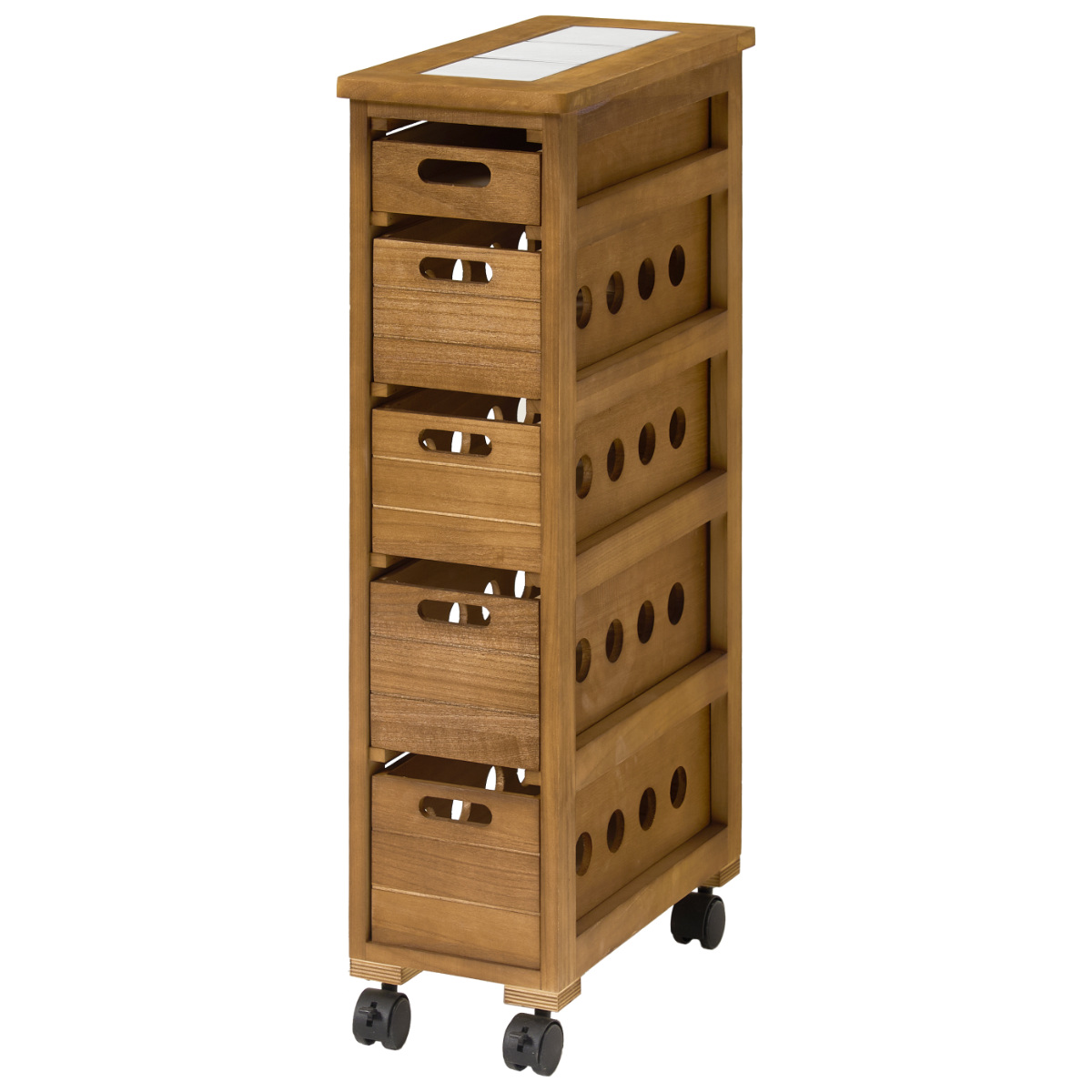 HAGiHARA キッチンストッカー 幅20cm 5段 スリムタイプ タイルトップ  