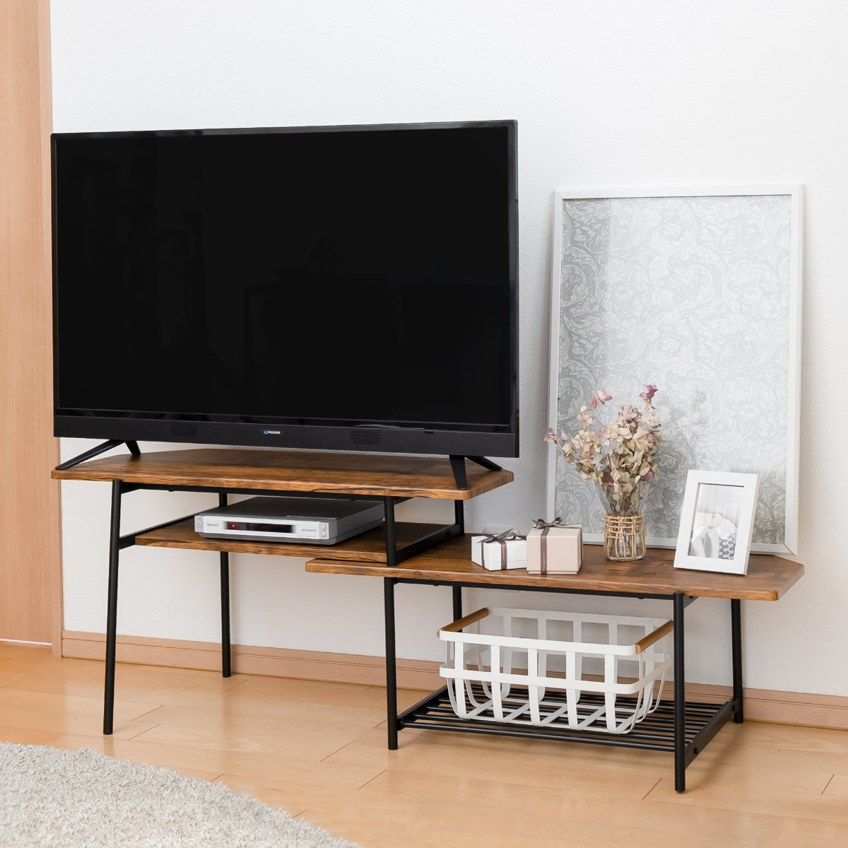 伸縮テレビ台 19〜30V型対応 ブルックリンスタイル スチール 幅80