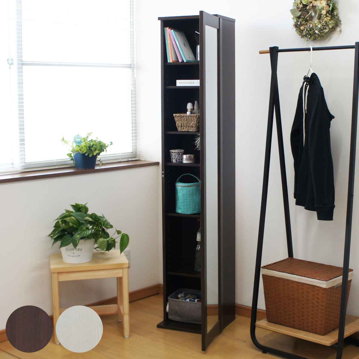 ボックスミラー ミラー付き収納棚 （ ミラー 鏡 収納棚