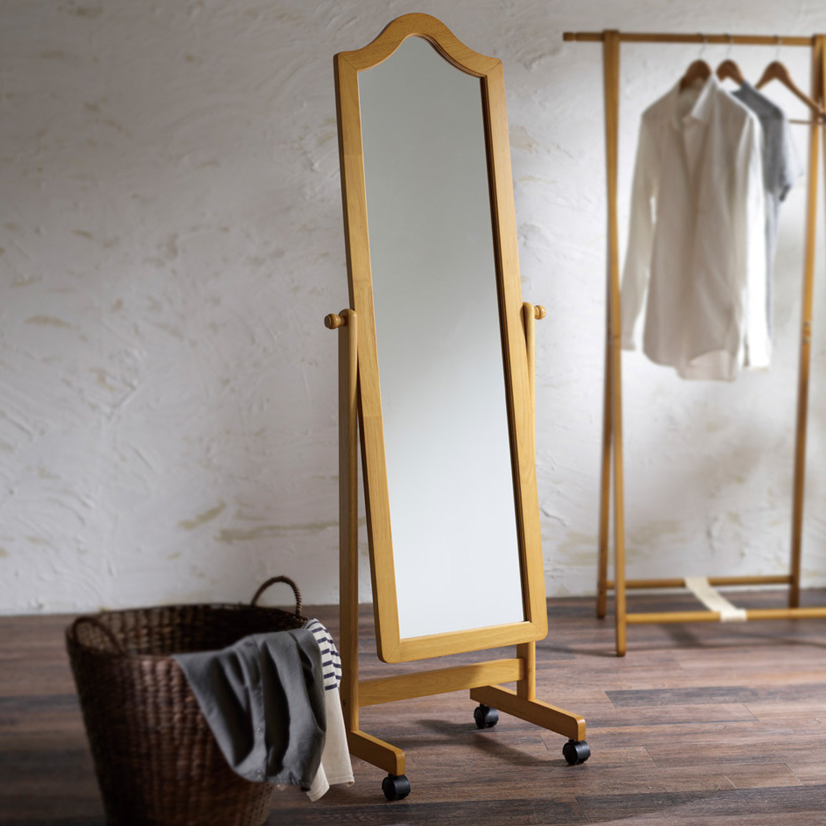 弘益 スタンドミラー 姿見 木製 約幅50cm （ ミラー 全身鏡 鏡 かがみ