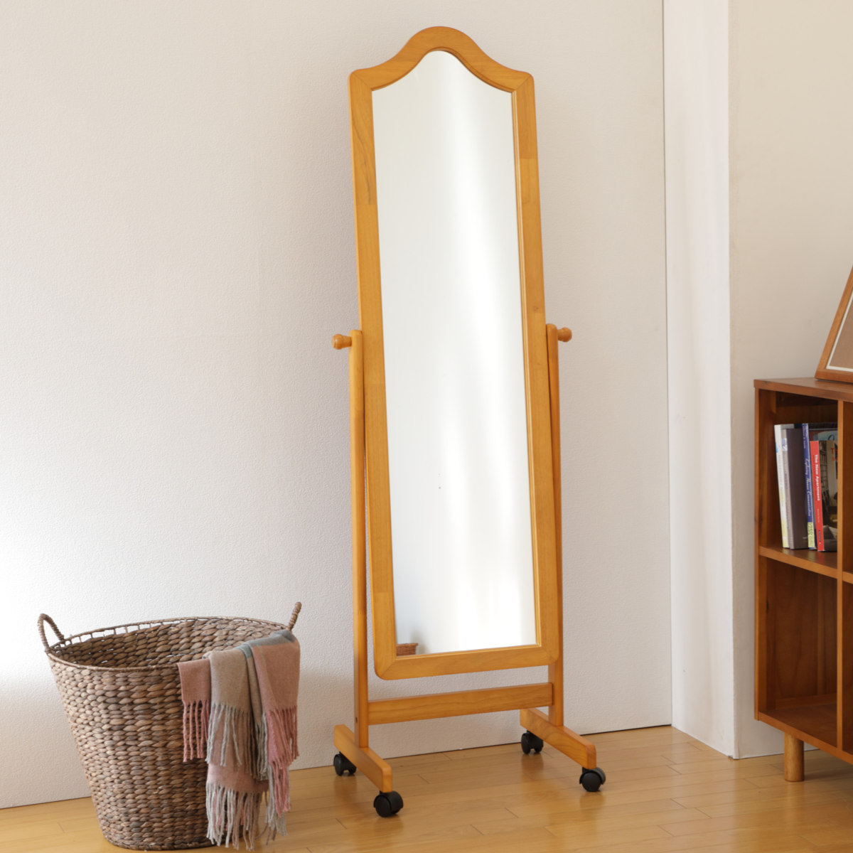 弘益 スタンドミラー 姿見 木製 約幅50cm （ ミラー 全身鏡 鏡 かがみ