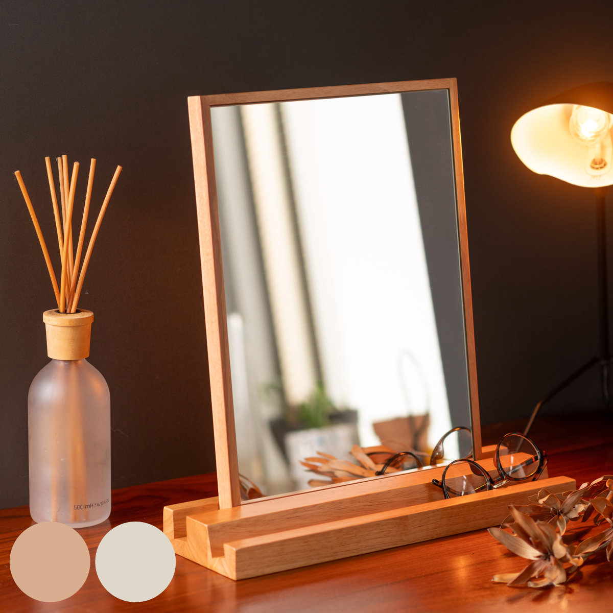 塩川光明堂 ミラー 卓上 POCO 幅40cm スタンドミラー 卓上ミラー
