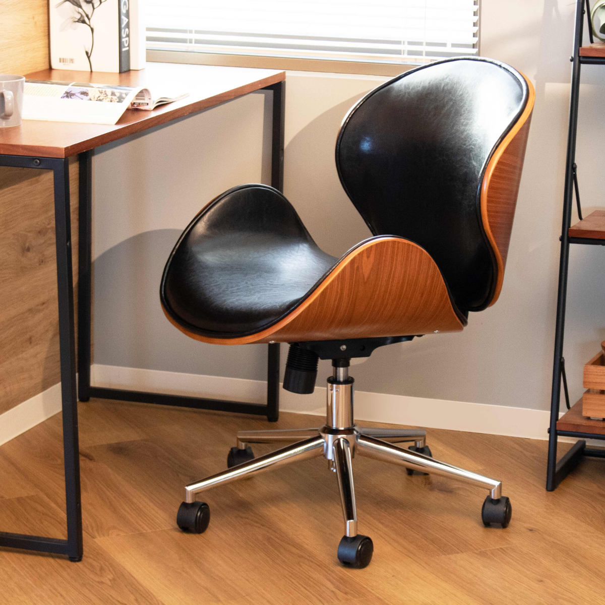 オフィスチェア 座面高42.5〜50.5cm 回転 昇降式 レザー調 ミッド