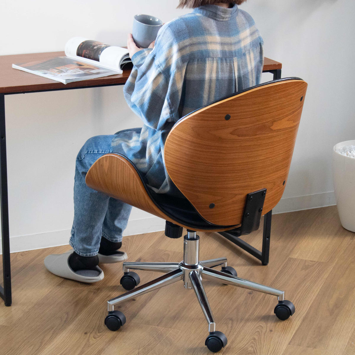 オフィスチェア 座面高42.5〜50.5cm 回転 昇降式 レザー調 ミッド